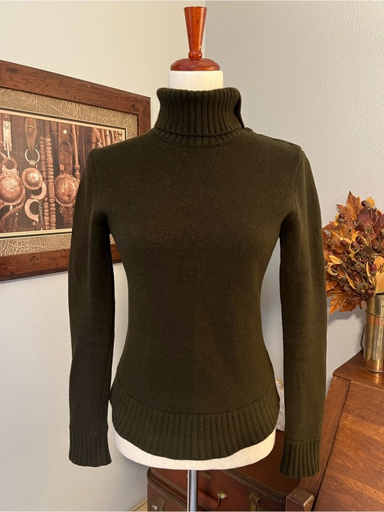 Lauren Ralph Lauren Sweaters - Vtg Ralph Lauren Wool Dark Olive Green button sweater turtleneck peplum western